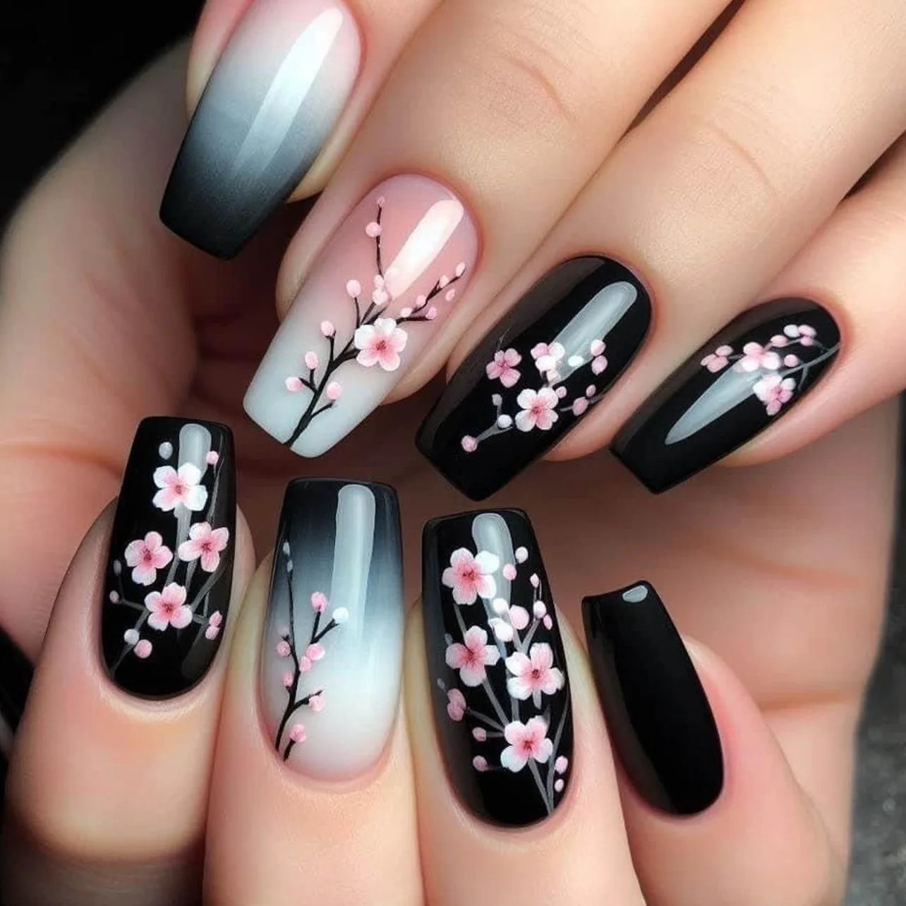 24pcs Press on Nails Flower Design