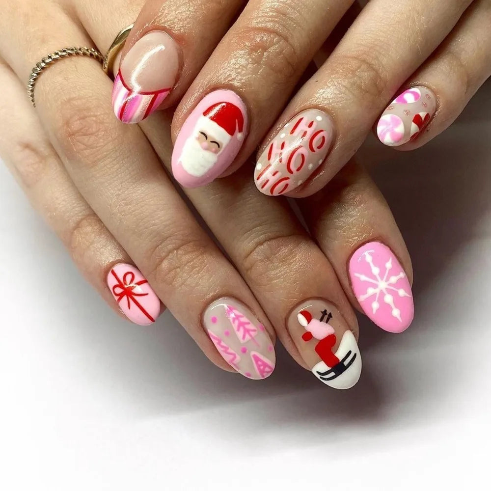 24Pcs Christmas Collection Almond False Nails