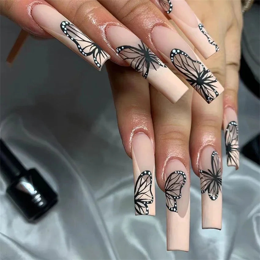 24Pcs/Set French Ballet Fake Nails Art Stars Sky Eyes Wearing False Nails