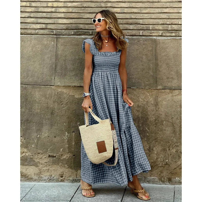 Elegant Plaid Slip Maxi Long Dress