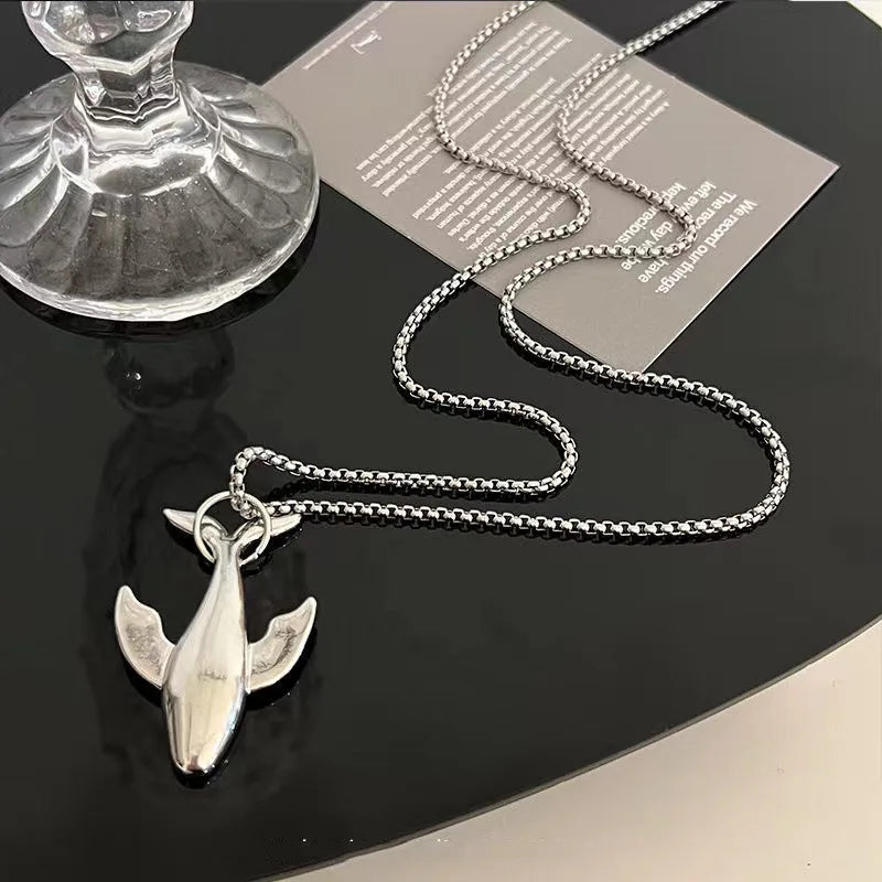 Vintage Whale Pendant Necklace & Great White Shark Ring Set