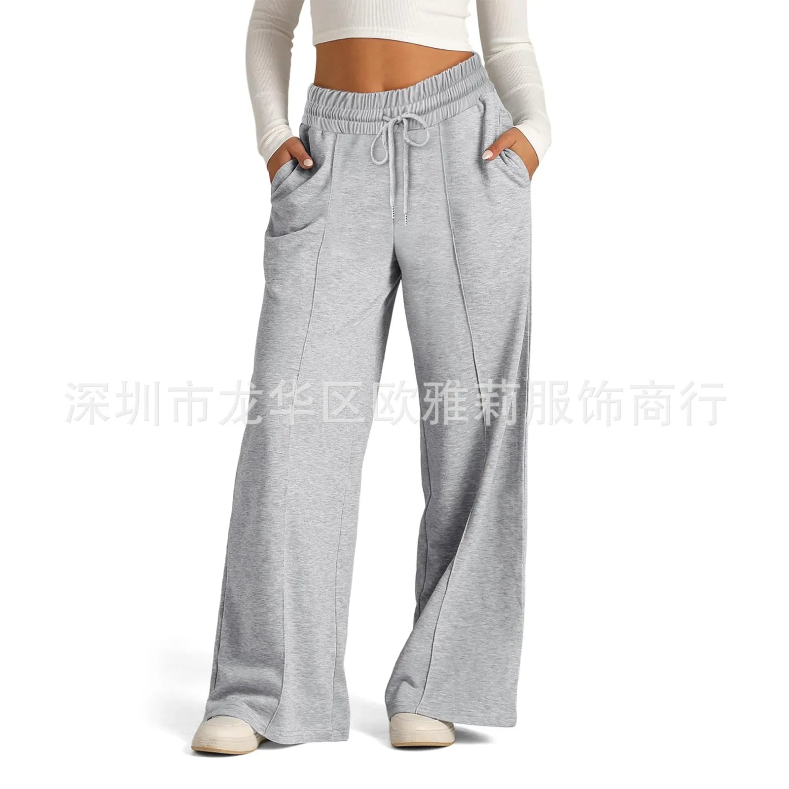 Wide Leg Long Streetwear Maxi Lace Up Elastic Waist Loose Casual Elegant Jogger