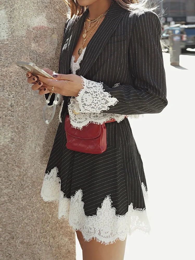 Sexy V Neck Mini Dress And Lapel Suit Jacket