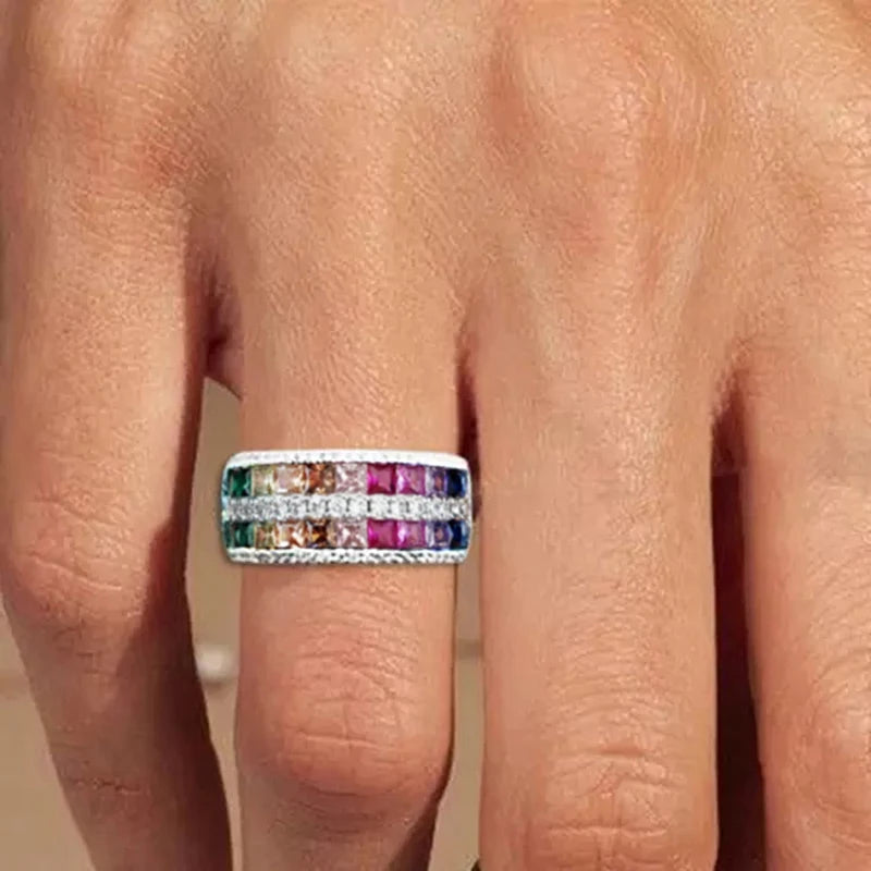 Rainbow Color Cubic Zirconia Rings
