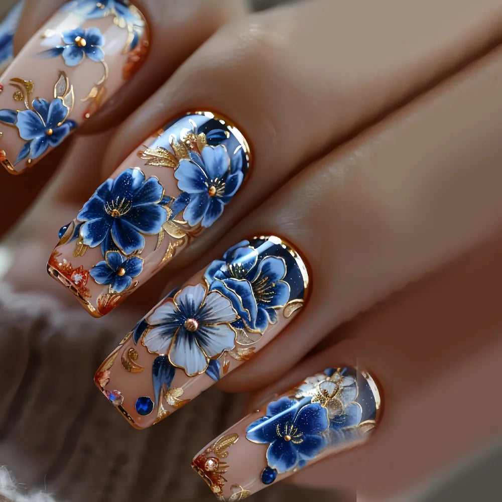 24pcs Press on Nails Flower Design