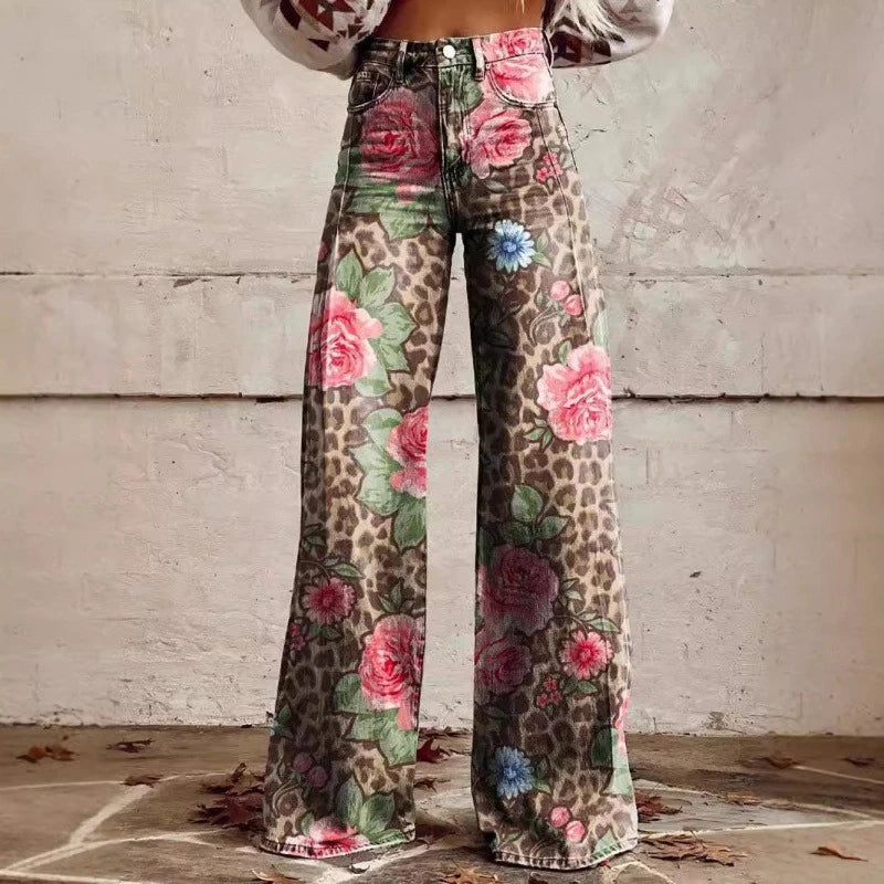 Wide-Leg Plus Size Denim-Look Casual Pants