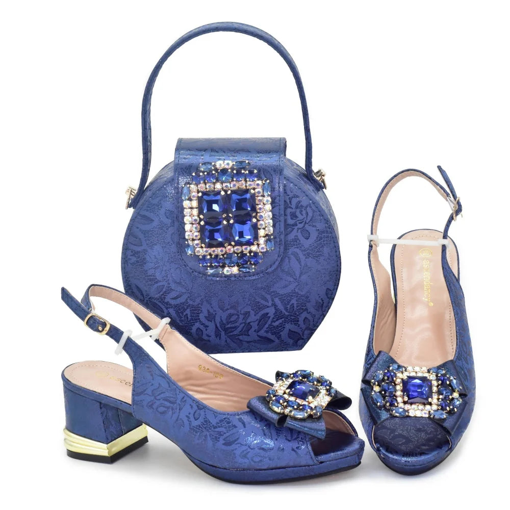 ✨ Rhinestone Italian Party Shoes & Matching Bag Set for Women