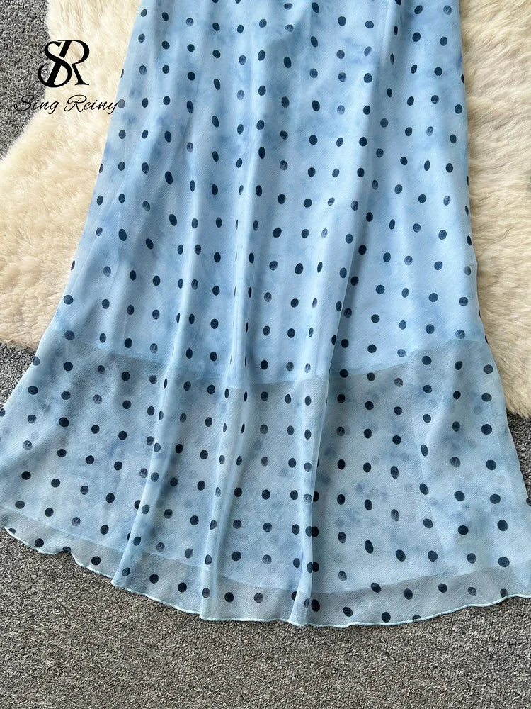 Polka Dot Off-Shoulder Chiffon Long Dress