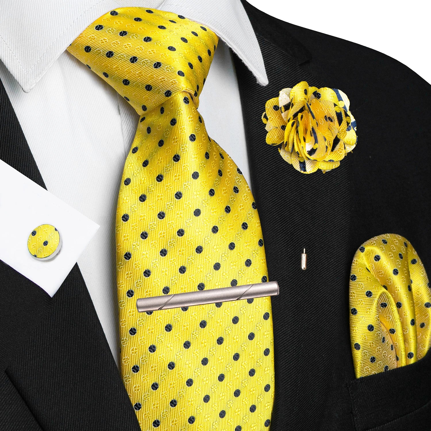 Brown Yellow Plaid Silk Tie Set for Men