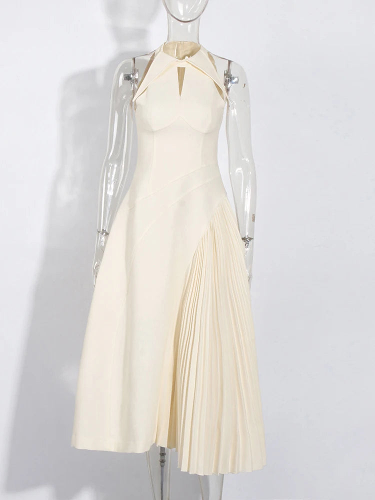 Solid Hollow Out A Line Dress