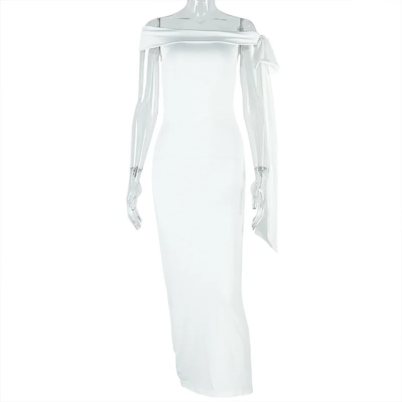 Long Tunics Slim and Elegant Off Shoulder Strapless Lace Up Dress