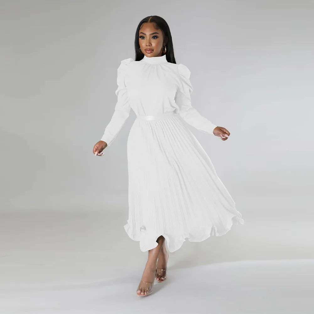 High Neck  Two Piece Fashion Plus Size Pleated Evening Party Dress