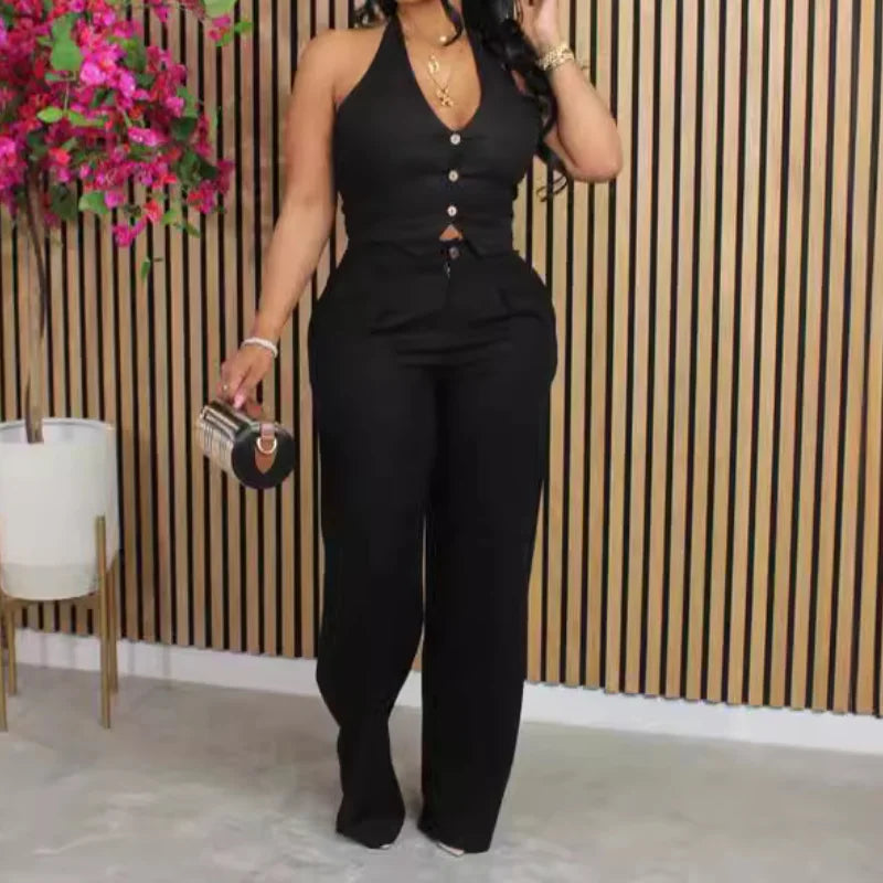 Spring Summer Long Sleeve Vest Top and Pants Set