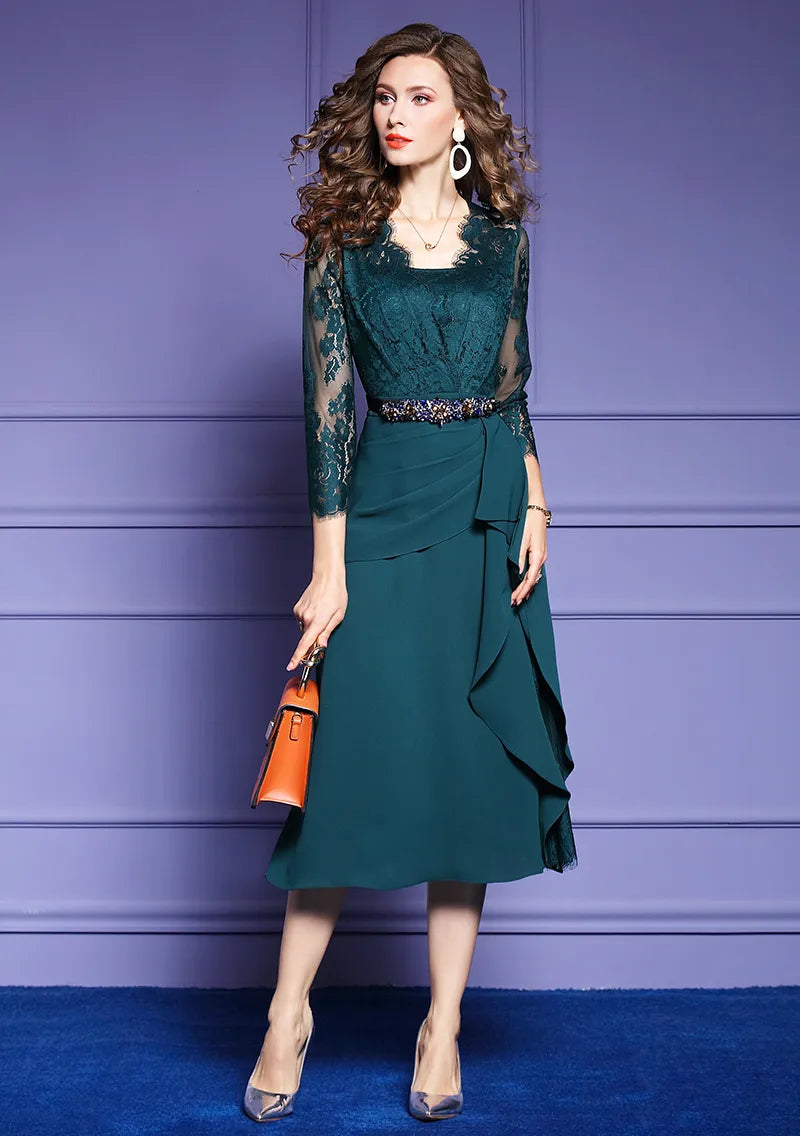 Spring & Autumn Elegant Vintage Lace Dress