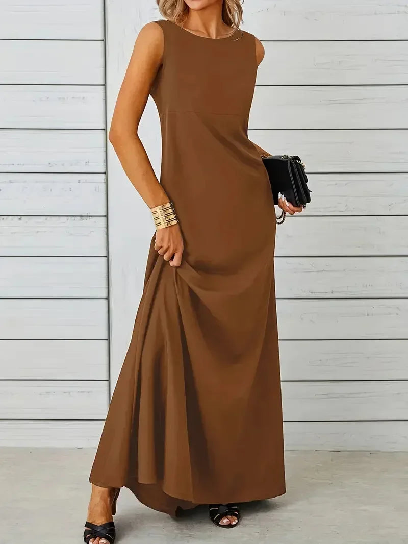 2026 Summer Elegant  Fashion Solid Sleeveless O-neck Slim Maxi Dress