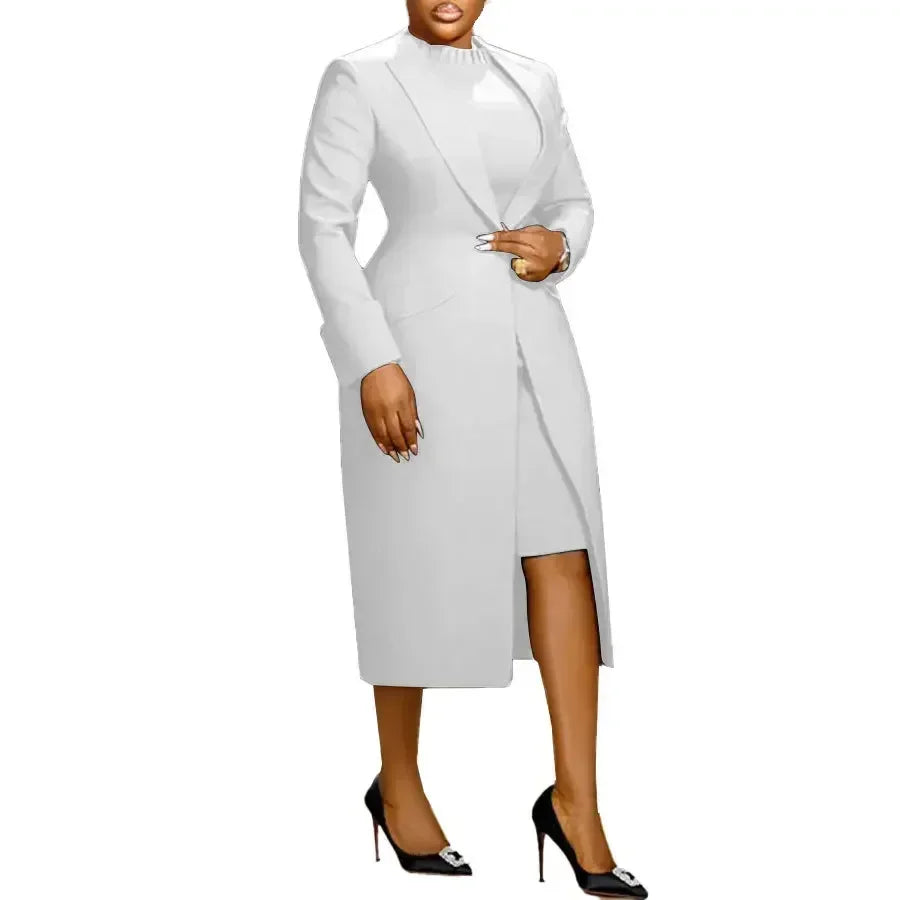 Women's Long Blazer Coat & Maxi Dress 2‑Piece Set