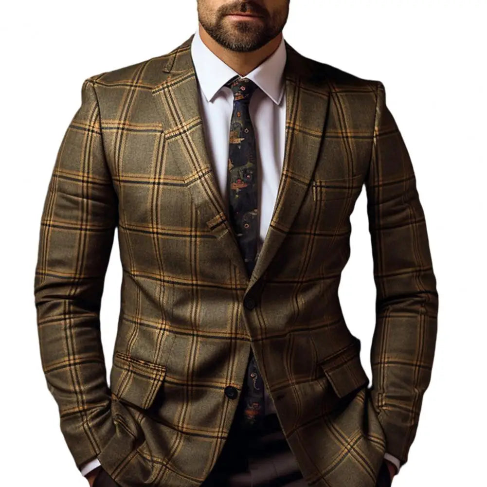 Men’s Slim Fit Plaid Suit Coat