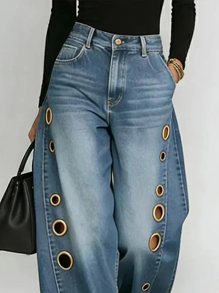 Vintage Y2K Wide Leg Jeans – Hollow Out Streetwear Pants for All Seasons