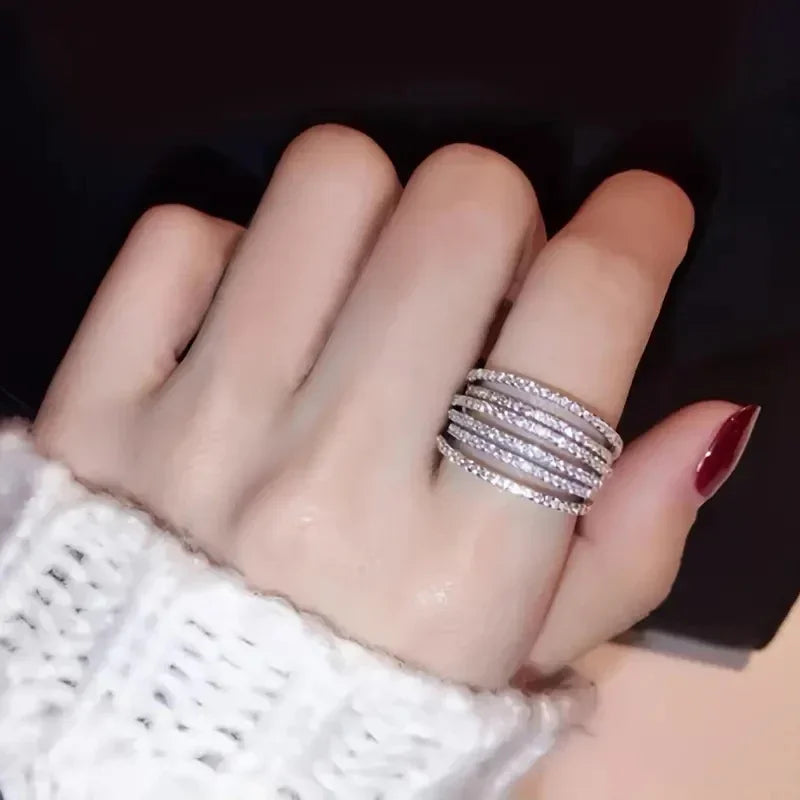 Simple Stylish Rings with Multi-layer Design Shiny Brilliant Cubic Zirconia