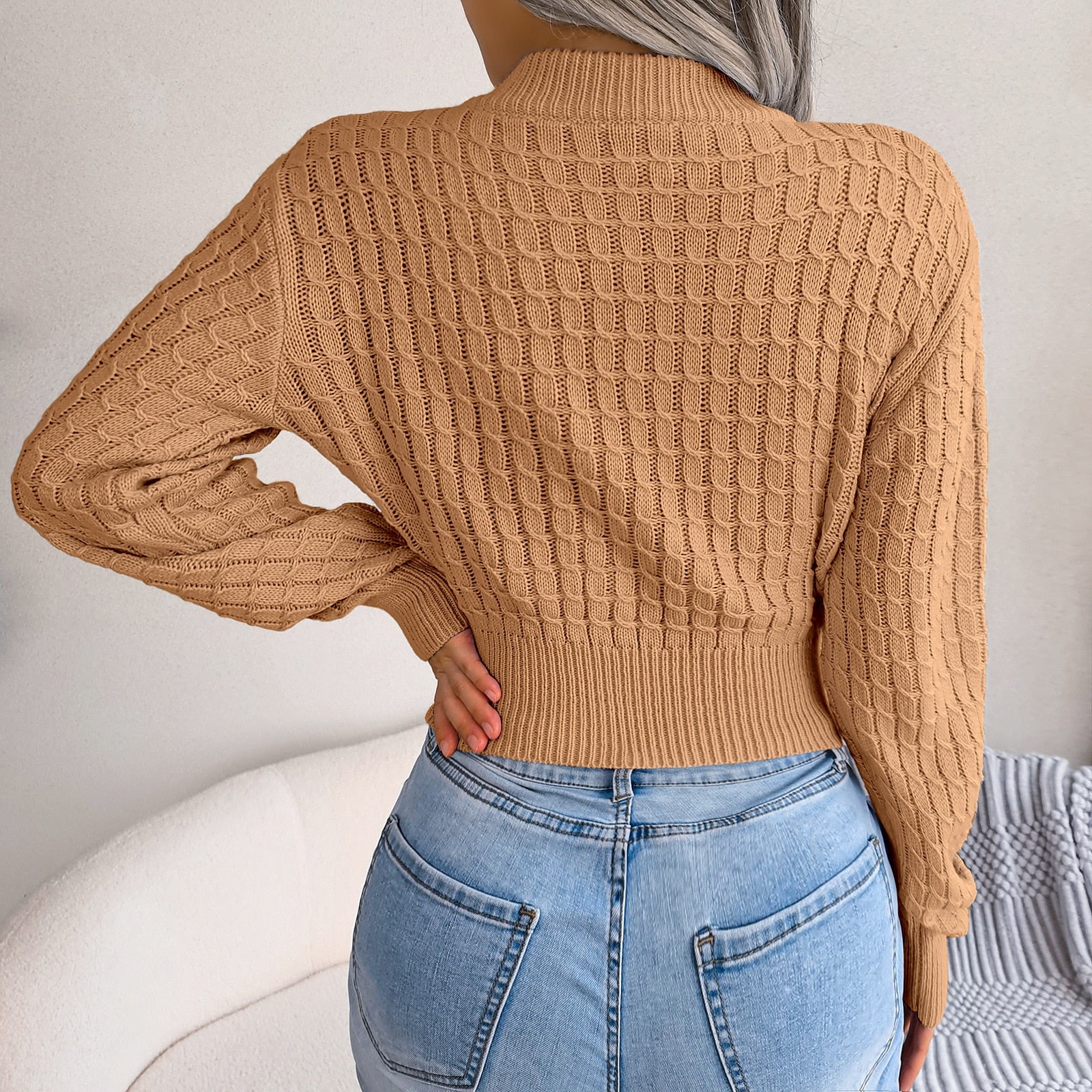 Autumn Winter Women New Fashion Street Style Twist Long Sleeve Knitted Sweater