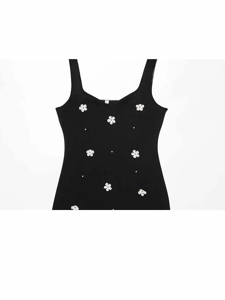 Woman Sweet Flower Backless Midi Dress