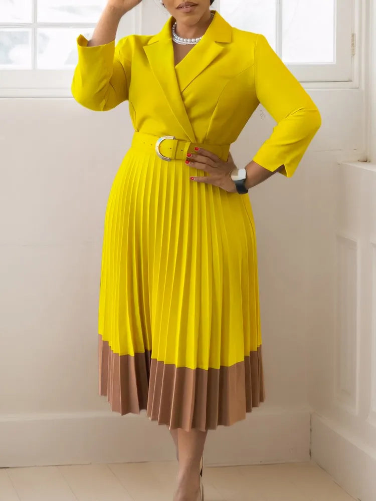 Spring Autumn Casual Plus Size Slim Retro Elegant V-Neck High Waist Long Sleeve  Dress