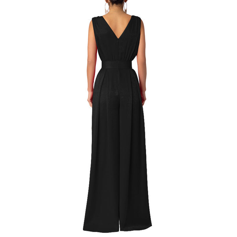 Solid High Waist Slim Fit  Wide Leg Jumpsuit