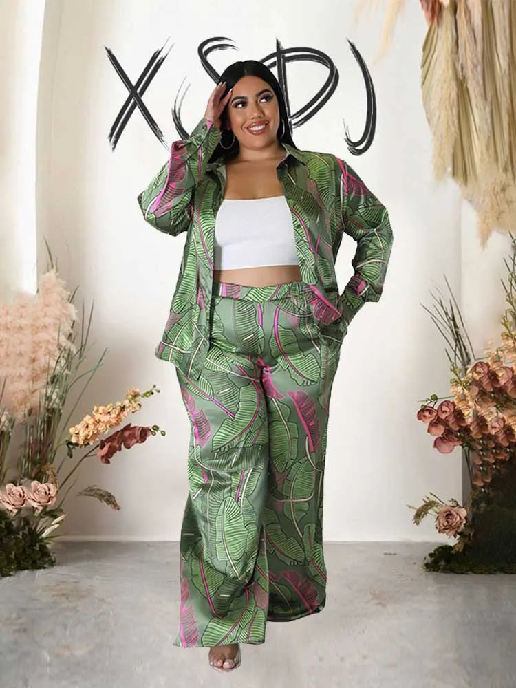 Plus Size Autumn Shirt Blouse and Straight Trouser Print