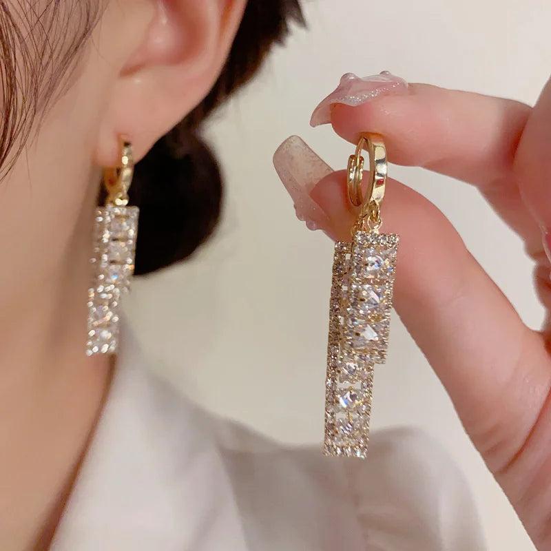 Shiny Zircon Square Hoop Earrings for
