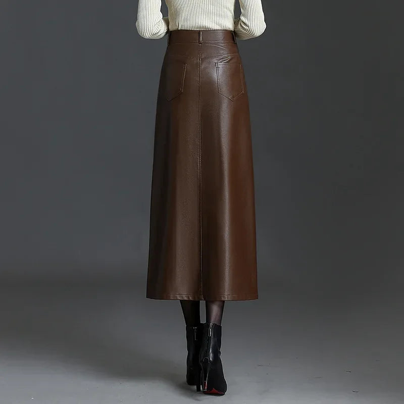 Autumn Winter High Waisted Slim Fit Bodycon PU Leather Skirt