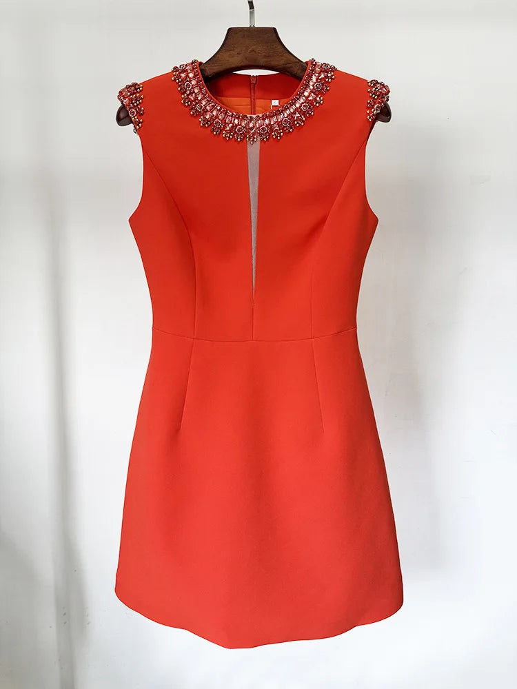 2026 Designer Fashion Colorful Diamond Beading Sleeveless  Tank Dress