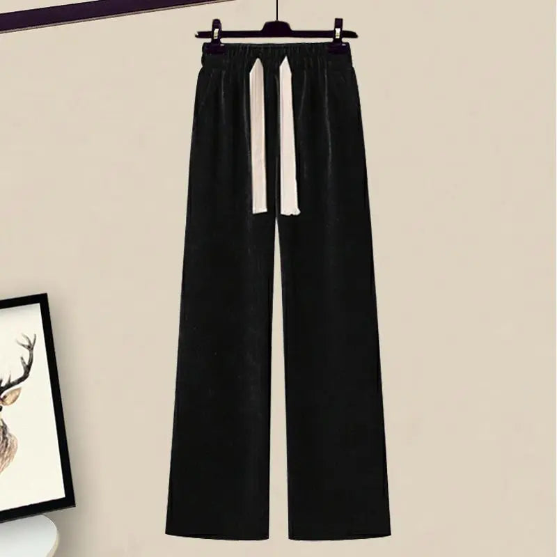 Autumn/Winter  Casual Sweater Waist Cinching and Slimming Wide Leg Pants Two-piece Set