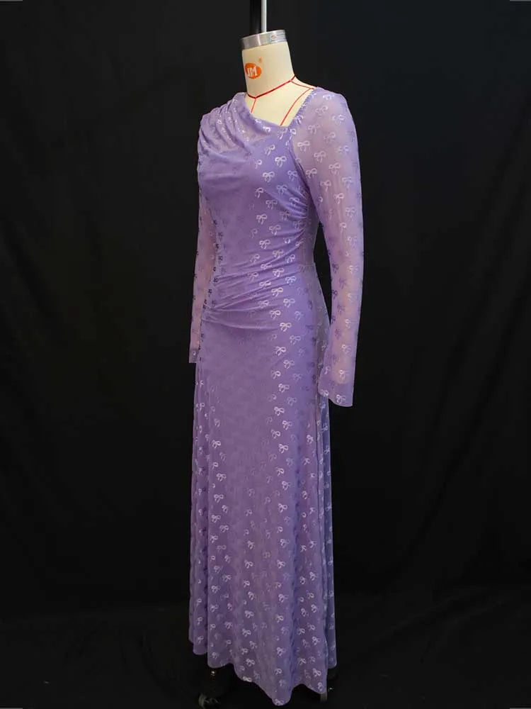 Long Elegant Purple Long Sleeve Slimming Dress