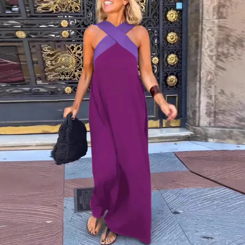 Sexy Cross Halter Sling Long Dress