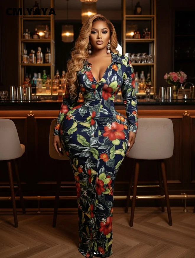 Full Sleeve Floral Print Bodycon Long Dress