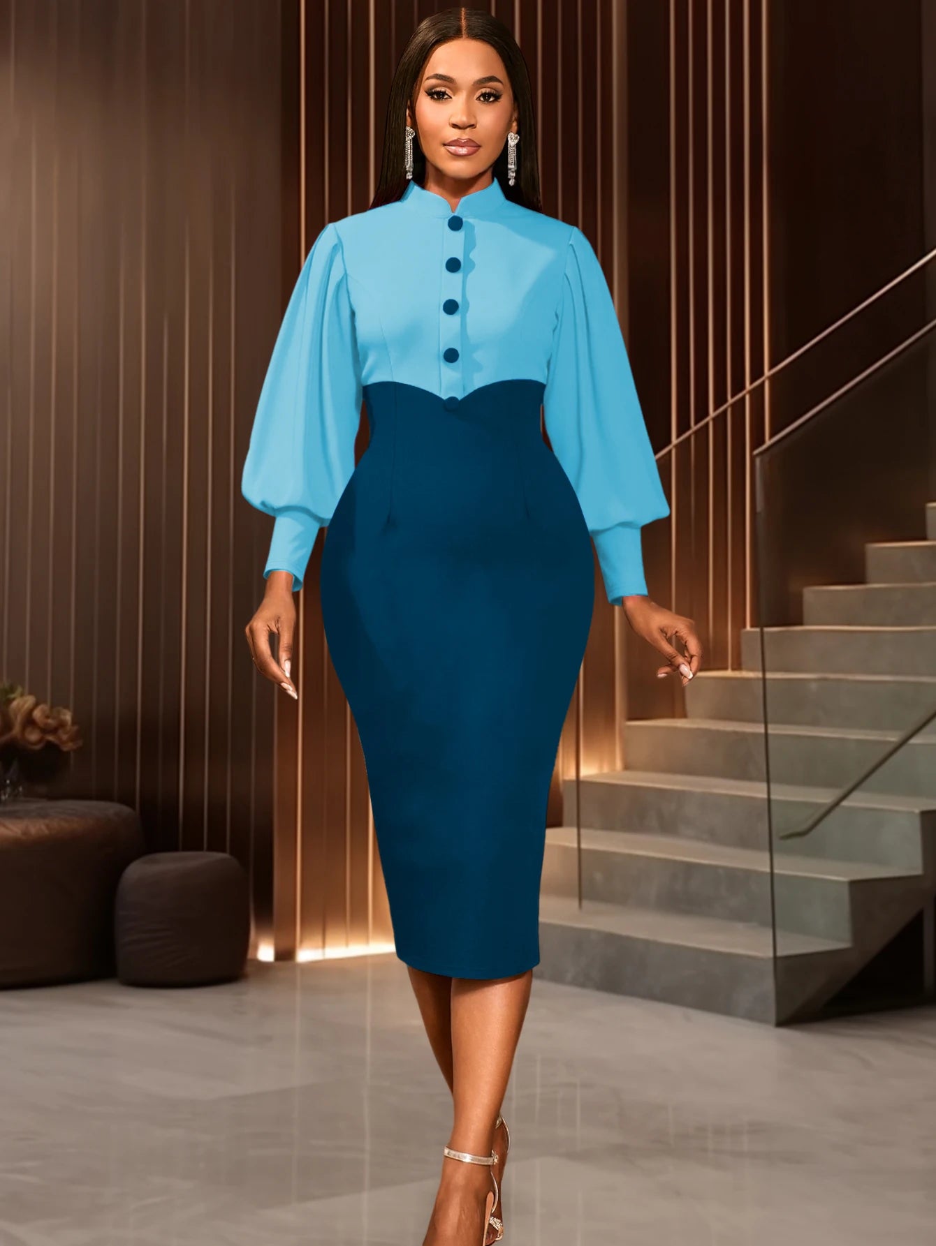 Women’s Elegant Colorblock Mock Neck Dress