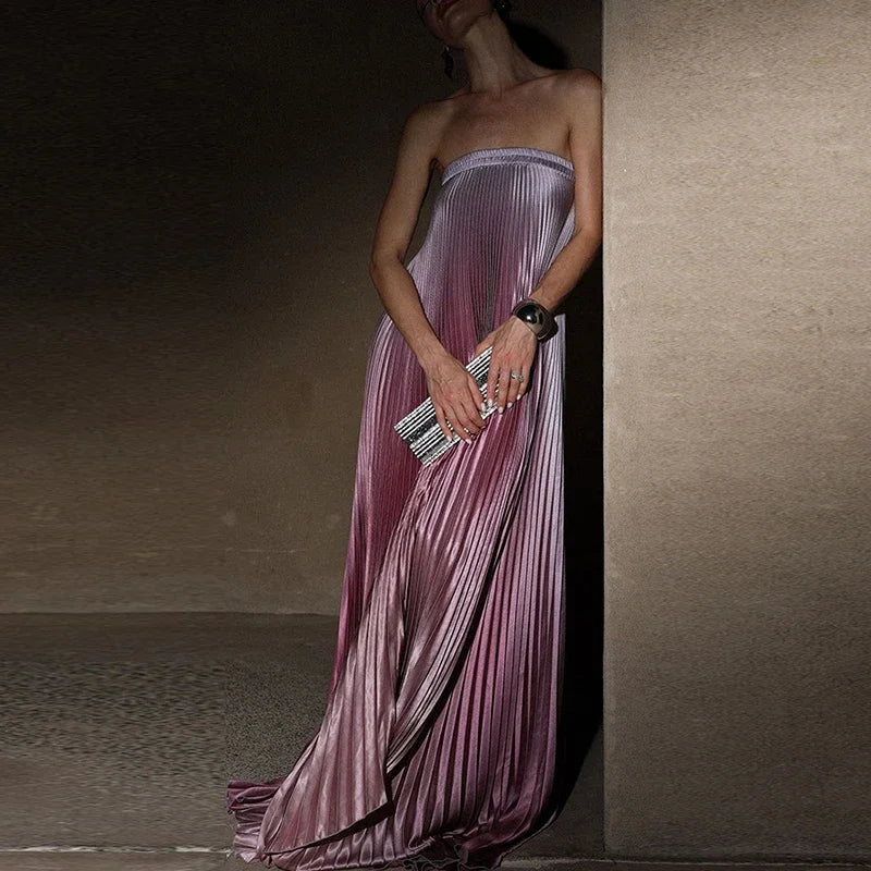 Elegant Sleeveless Off Shoulder Gradient Long Dress