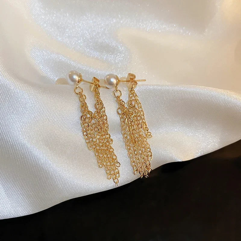 Square Blue Zircon Long Tassel Stud Earrings – Elegant Sparkle for Every Special Moment