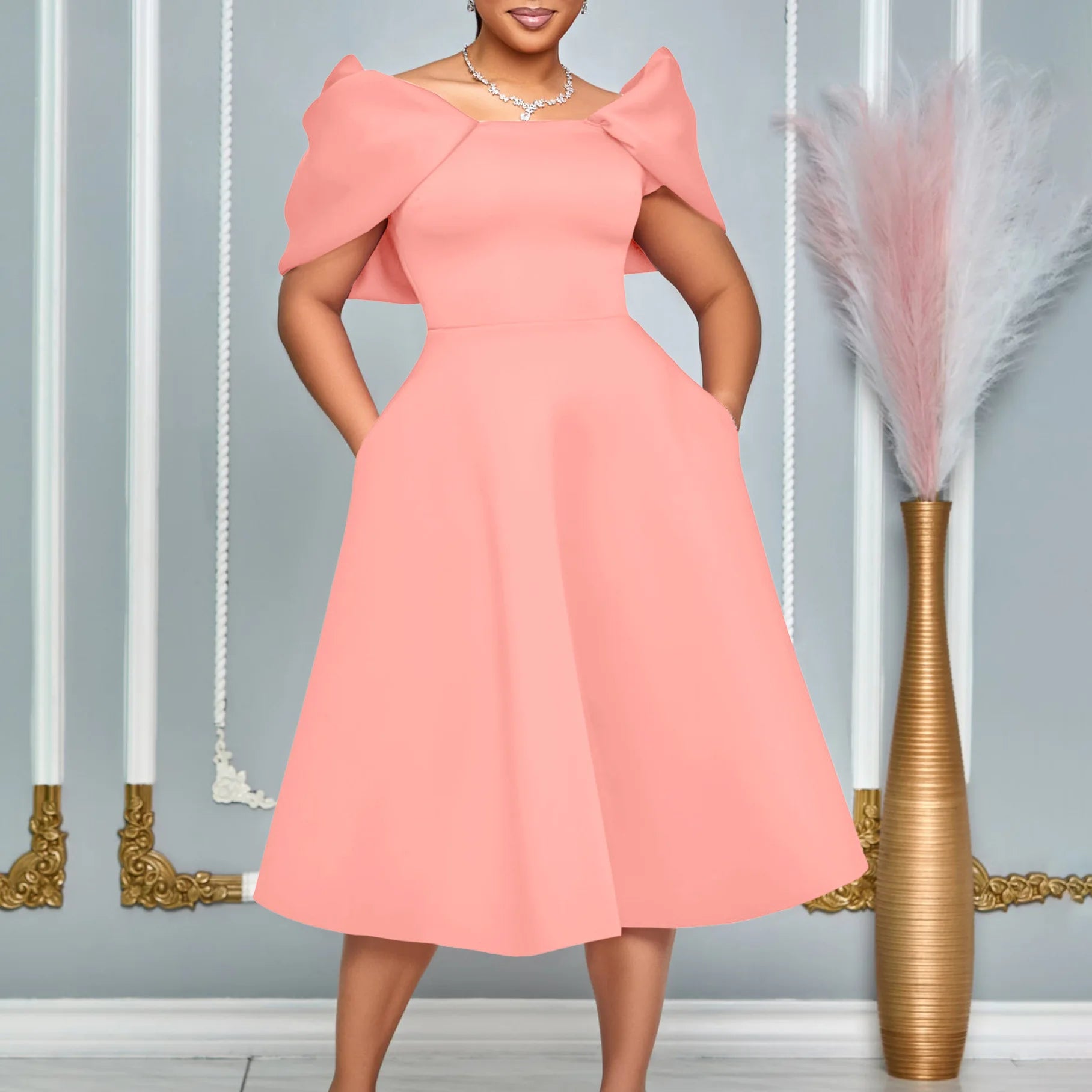 Solid Short Sleeve Plus Size Dress