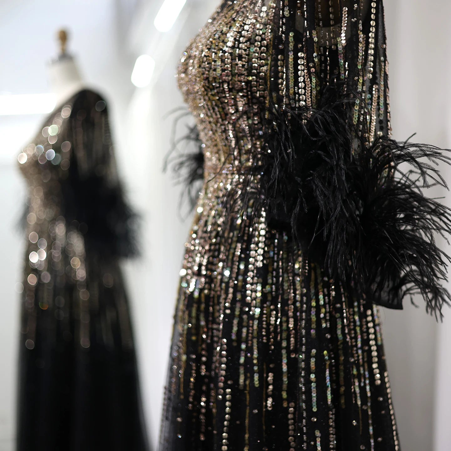 Luxury Feathers Dubai Evening Dress