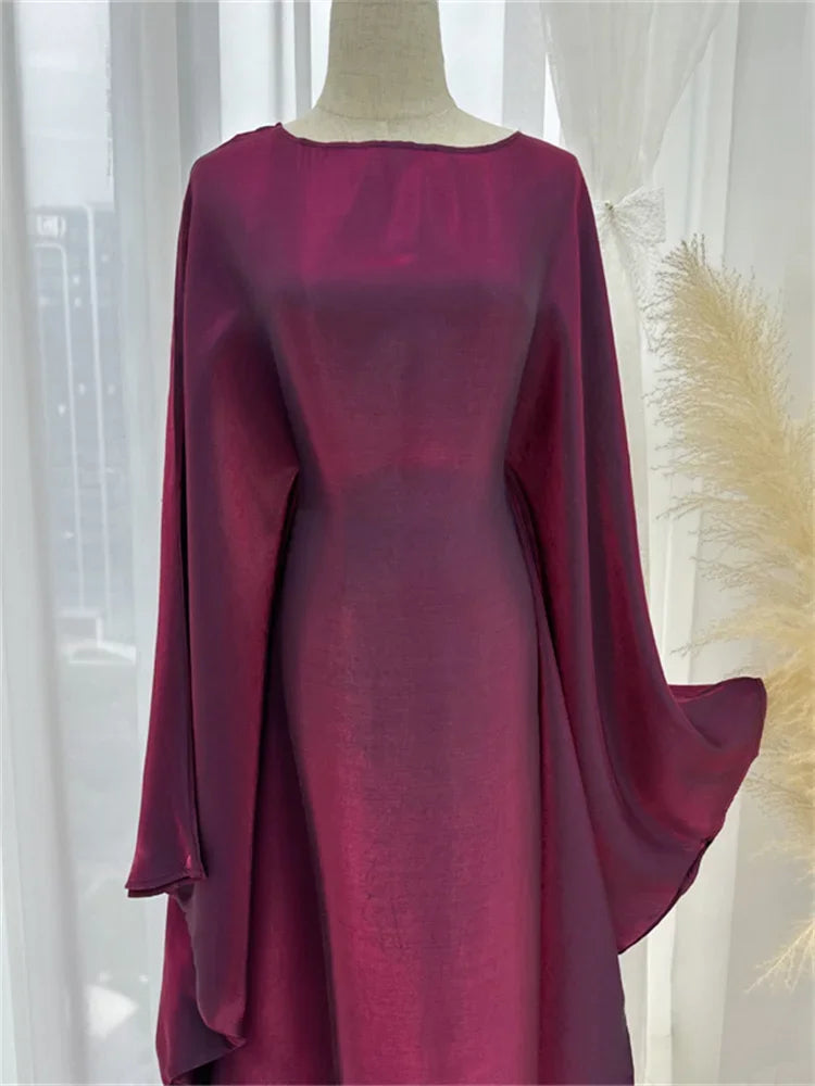 Autumn Loose Butterfly Batwing Long Sleeve Shiny Maxi Dress