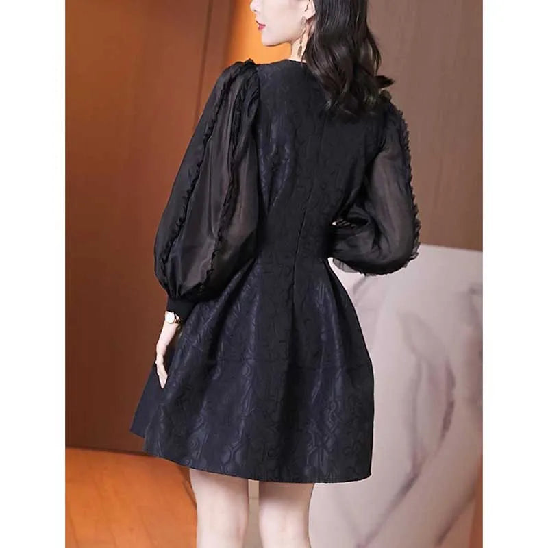 Elegant Solid Color Spliced Folds Butterfly Sleeve Mini Dress Women's Clothing 2024 Spring New Loose Office Lady Ladies Dresses