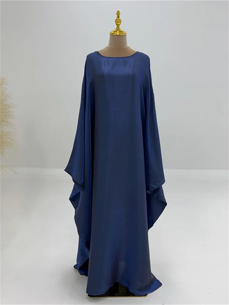 Autumn Loose Butterfly Batwing Long Sleeve Shiny Maxi Dress