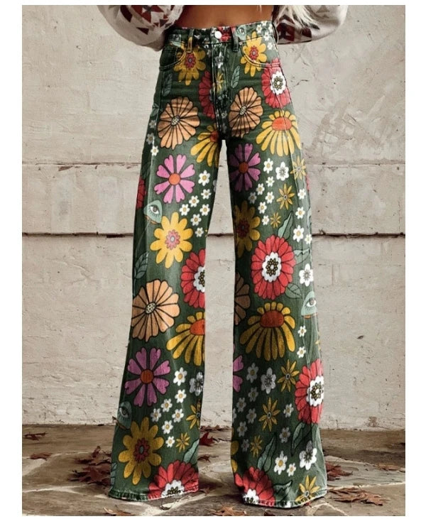Wide-Leg Plus Size Denim-Look Casual Pants