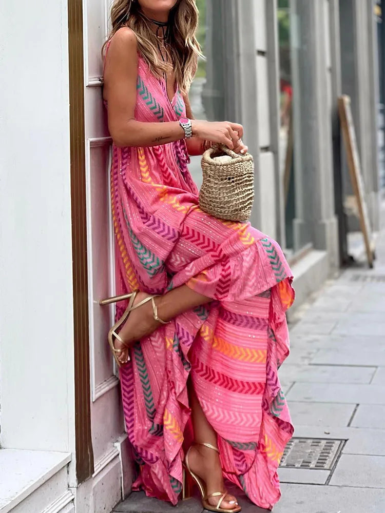 Deep V Neck  Elegant Backless Summer Long Dress