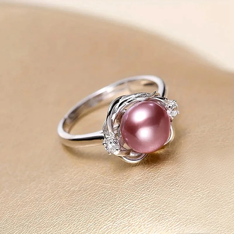 Aesthetic Pink Imitation Pearl Flower Setting Rings for Women