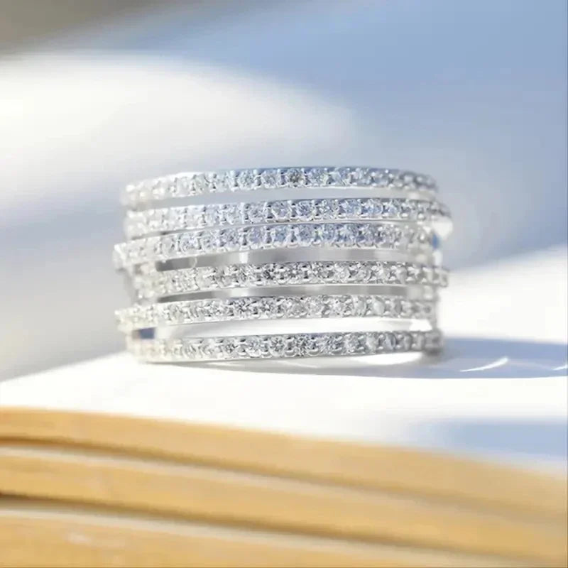 Simple Stylish Rings with Multi-layer Design Shiny Brilliant Cubic Zirconia