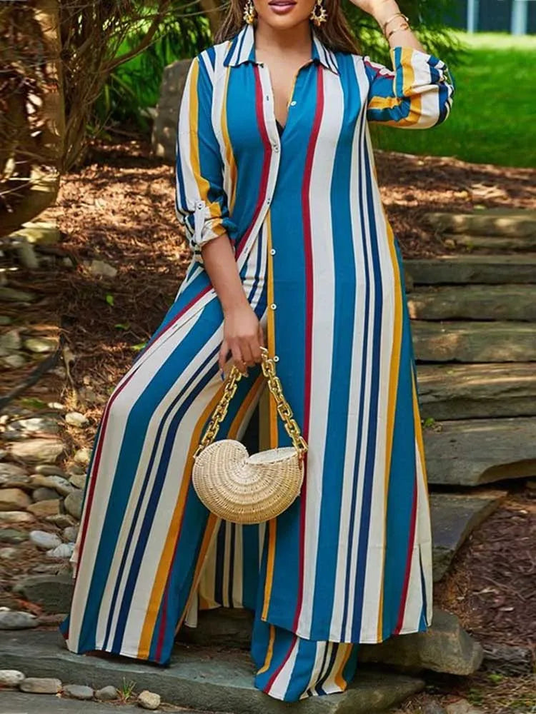 Plus Size Matching Sets Long Shirt Top and Pants Sets