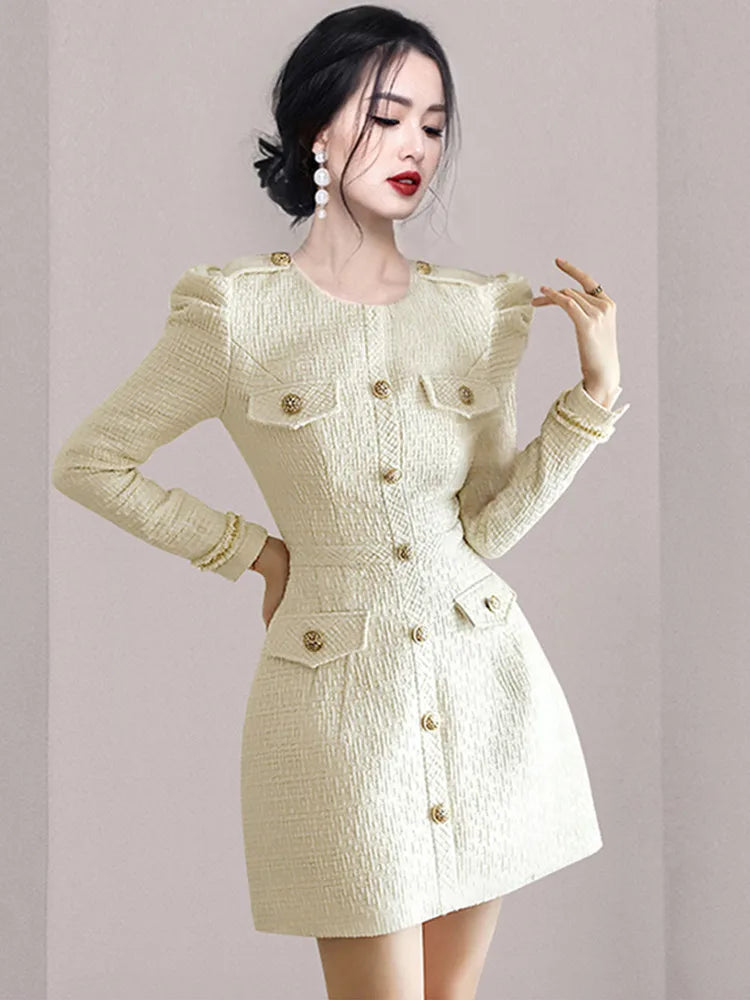 New Autumn Winter Runway Style Small Fragrance Tweed Dress