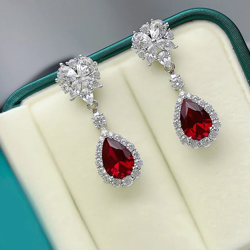 Brilliant Red CZ Drop Earrings